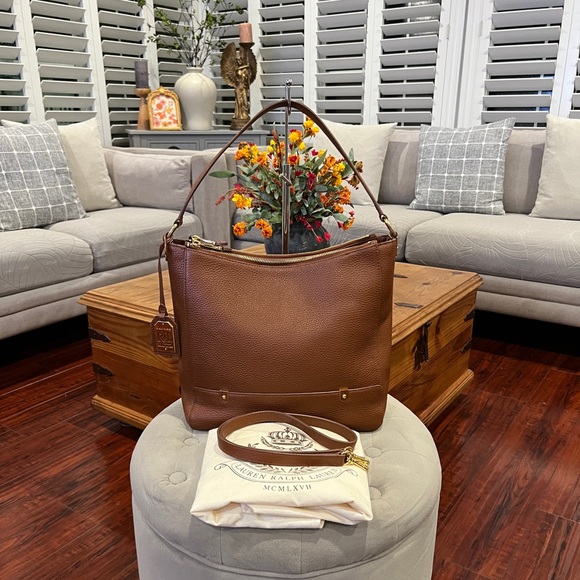 Lauren Ralph Lauren $498 Pebble Leather Doublr Zip  Hobo Shoulder Bag - Picture 3 of 17